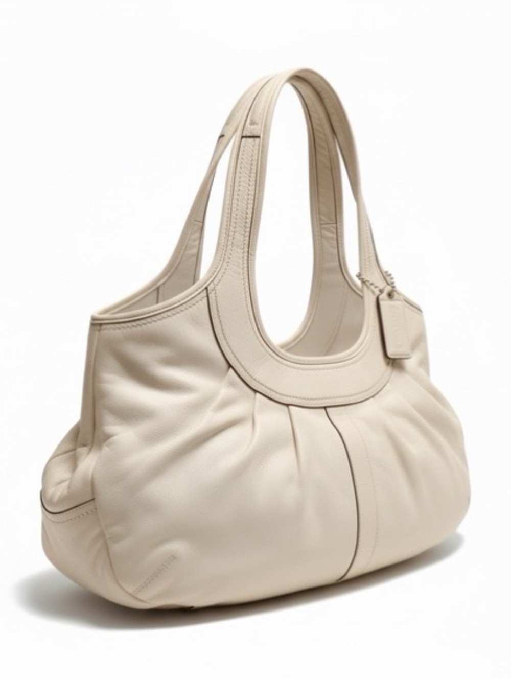Coach - Cream Ergo Kisslock Leather Shoulder Bag with Pleated Front